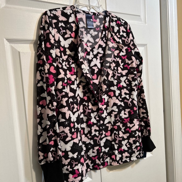 NWT Zoe + Chloe Size S Small Scrub Set Jacket & Top Breast Cancer Awareness - Picture 2 of 10